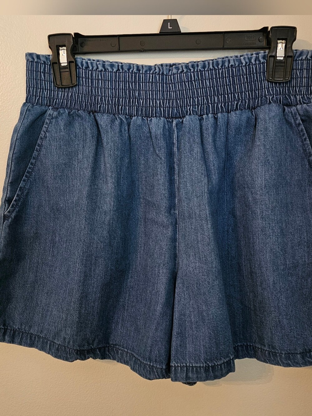 Elastic Waist Denim Shorts - Dark Blue